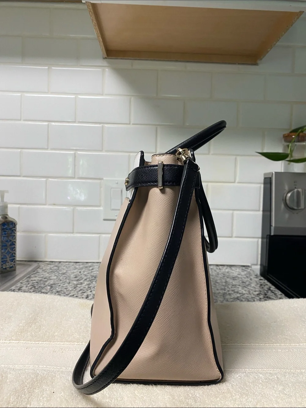 kate spade Two-Tone Beige, White & Black Leather Satchel